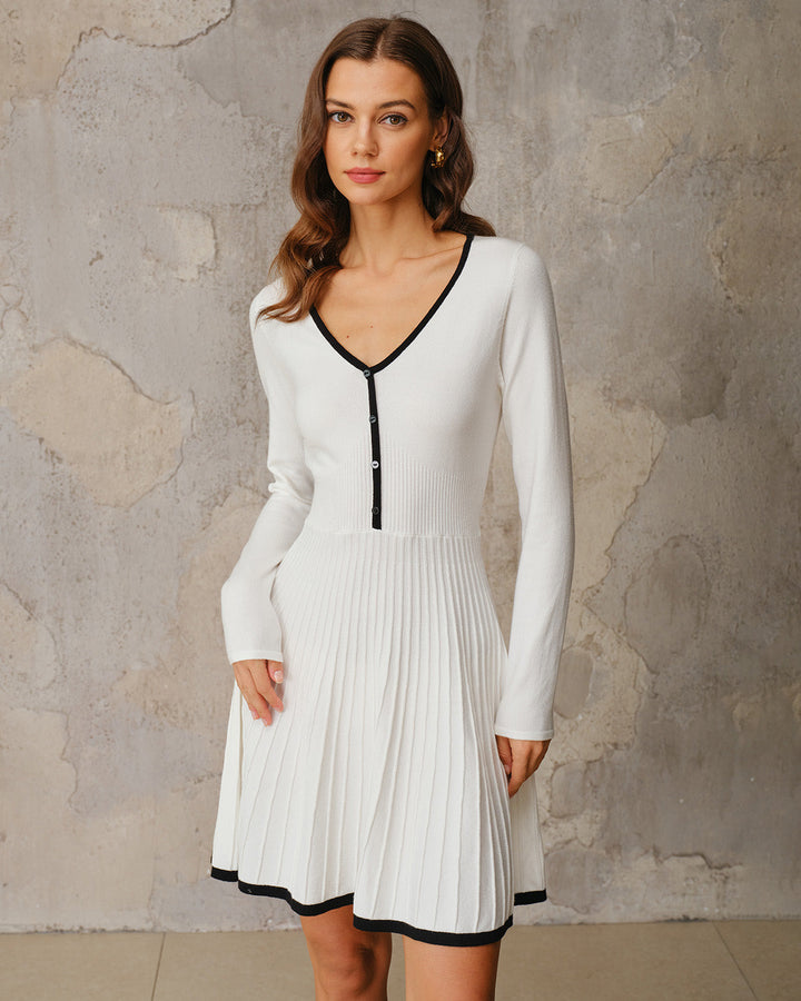 SALE | White Contrasting A-Line Sweater Dress