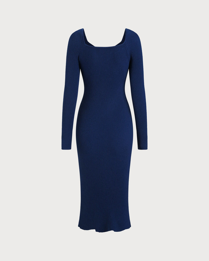 SALE | Navy Sweetheart Neck Bodycon Sweater Dress