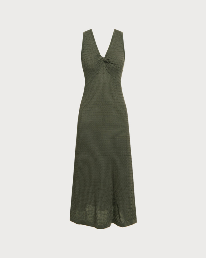 SALE | Army Green V Neck Sleeveless Sweater Dress