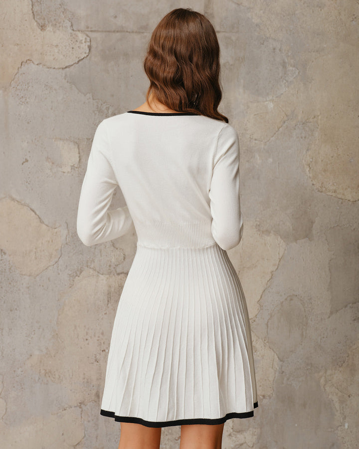 SALE | White Contrasting A-Line Sweater Dress