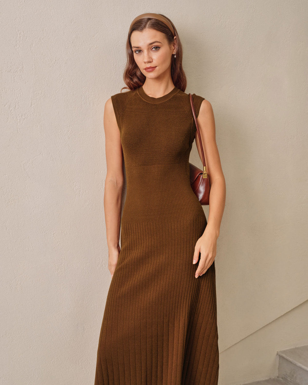 SALE | Brown A-Line Sleeveless Sweater Dress