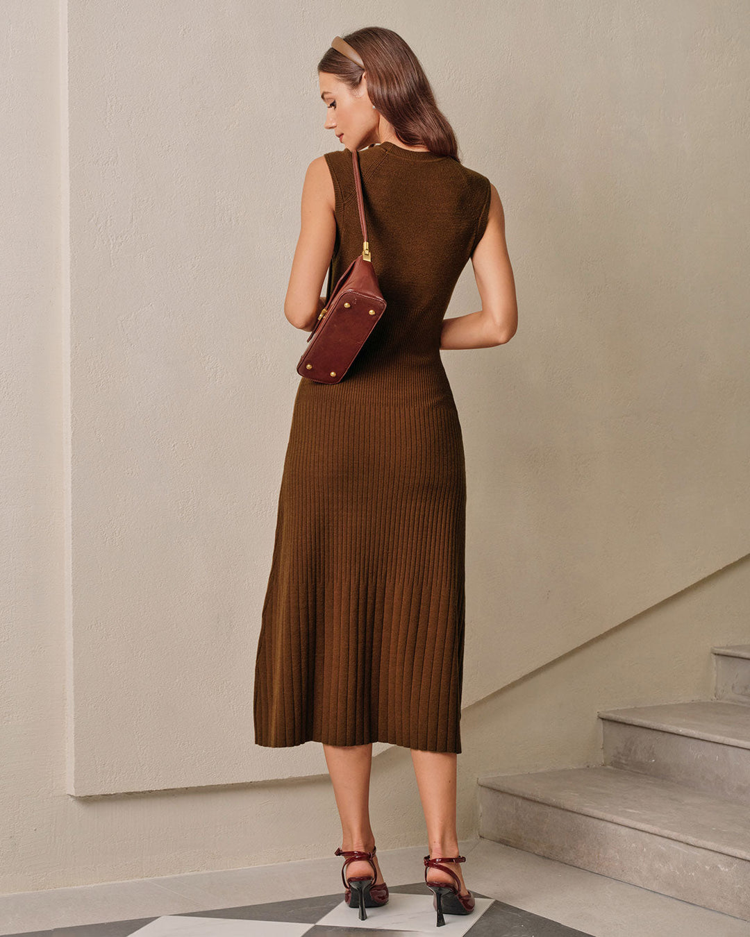 SALE | Brown A-Line Sleeveless Sweater Dress