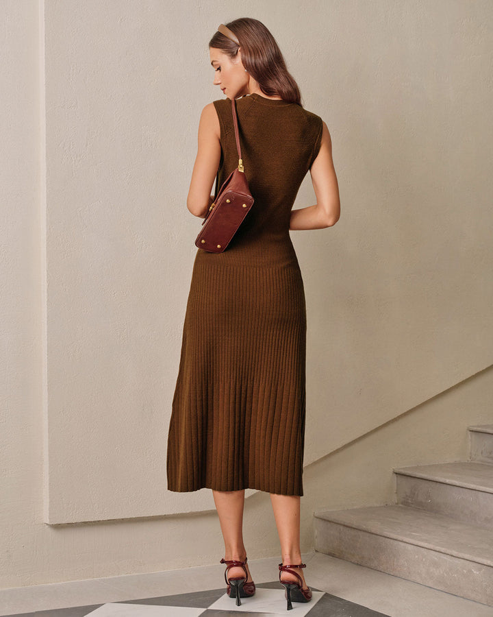 SALE | Brown A-Line Sleeveless Sweater Dress