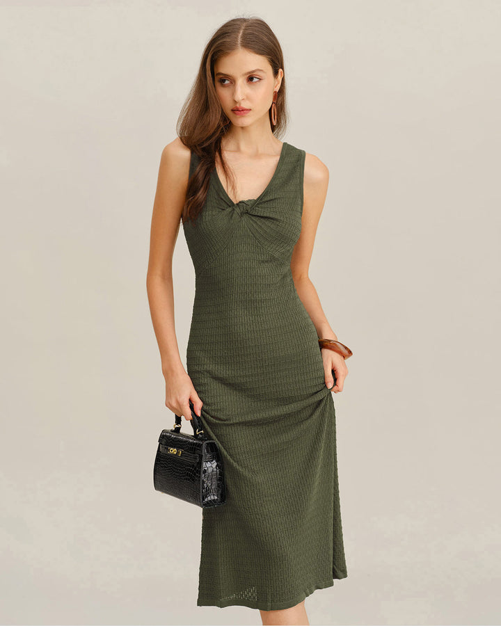 SALE | Army Green V Neck Sleeveless Sweater Dress