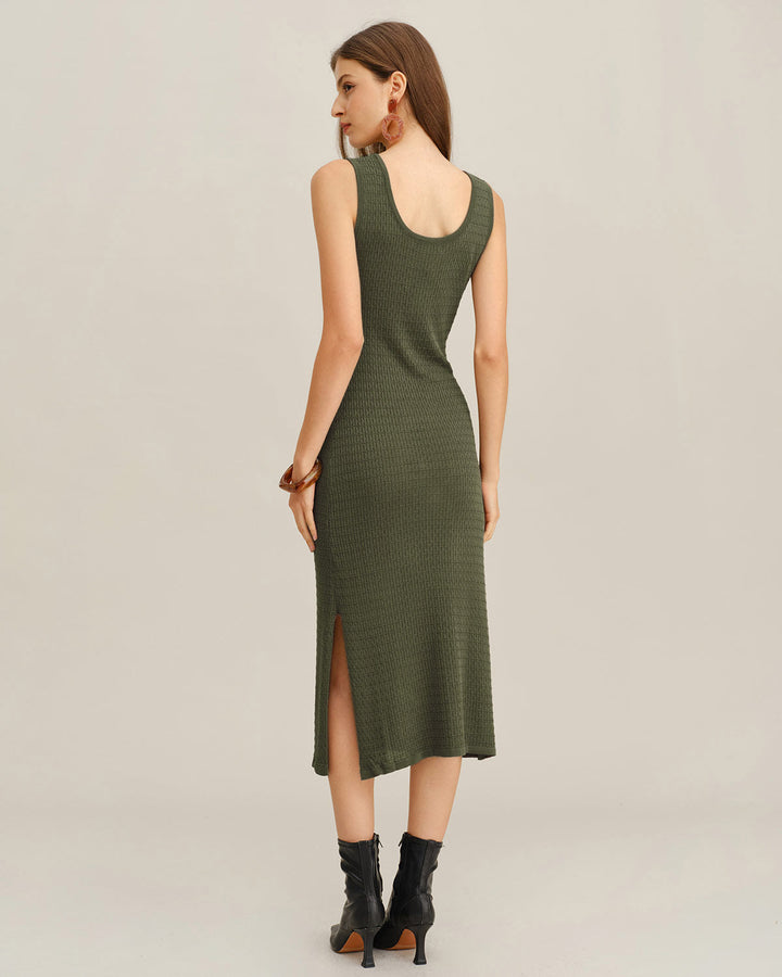 SALE | Army Green V Neck Sleeveless Sweater Dress