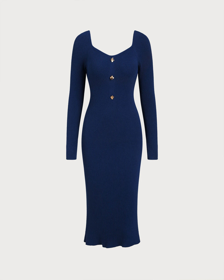 SALE | Navy Sweetheart Neck Bodycon Sweater Dress