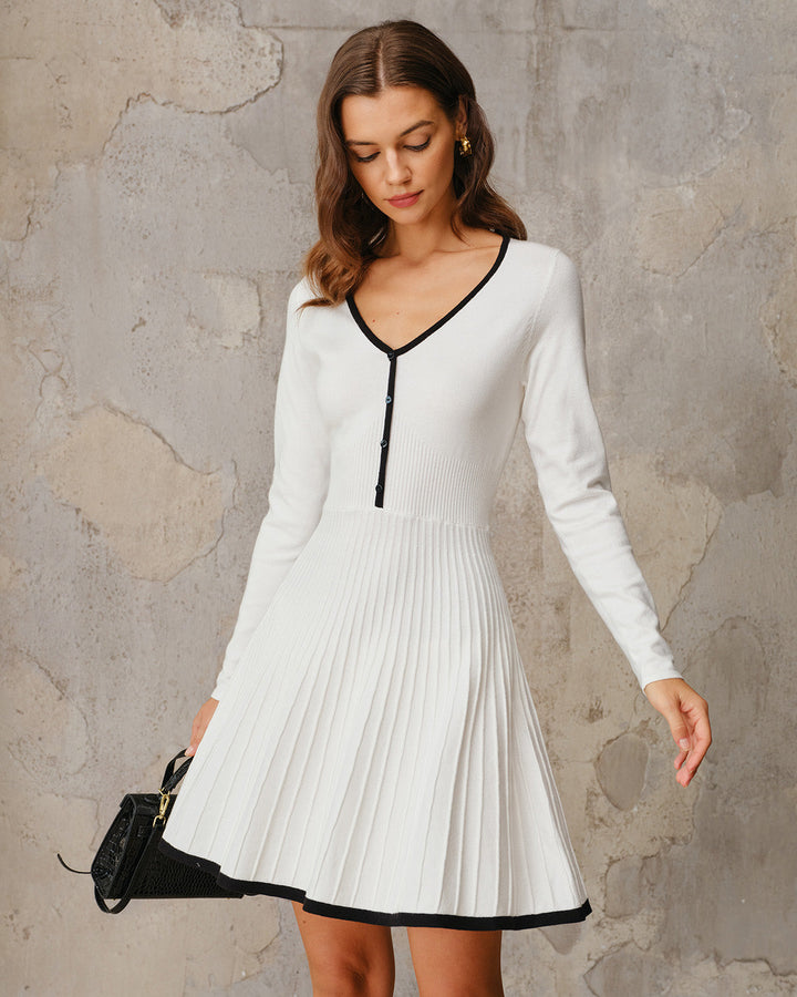 SALE | White Contrasting A-Line Sweater Dress