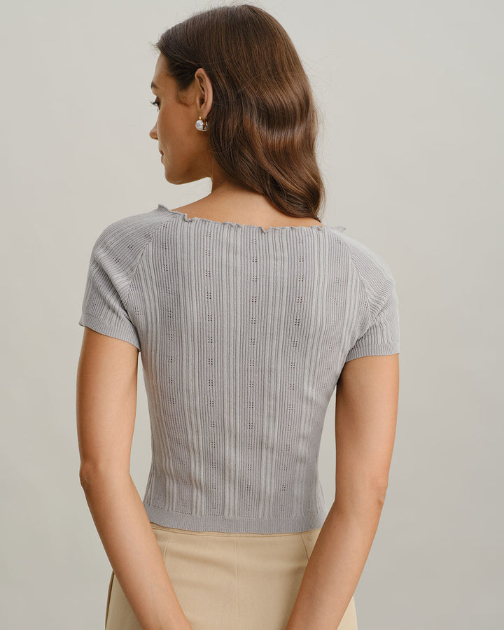 SALE | Grey Boat Neck Slim Knit Tee