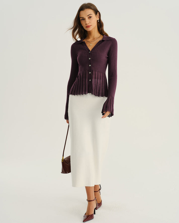 SALE | Online Purchase of Purple Cardigan with Pockets, Beautiful Buttons, and Ribbed Knit