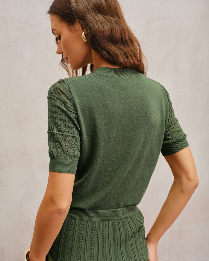 SALE | Green Round Neck Knit Tee