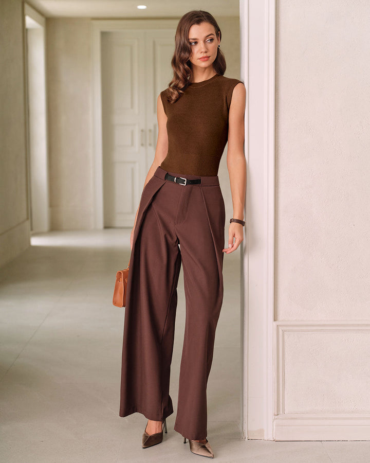 SALE | Brown Round Neck Knit Tank Top