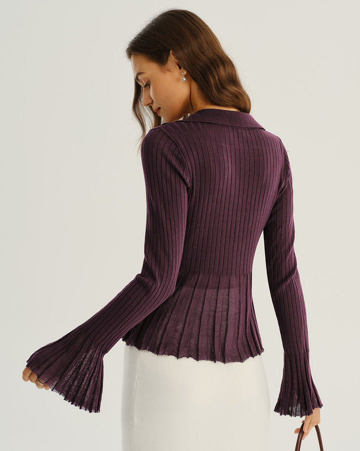 SALE | Online Purchase of Purple Cardigan with Pockets, Beautiful Buttons, and Ribbed Knit