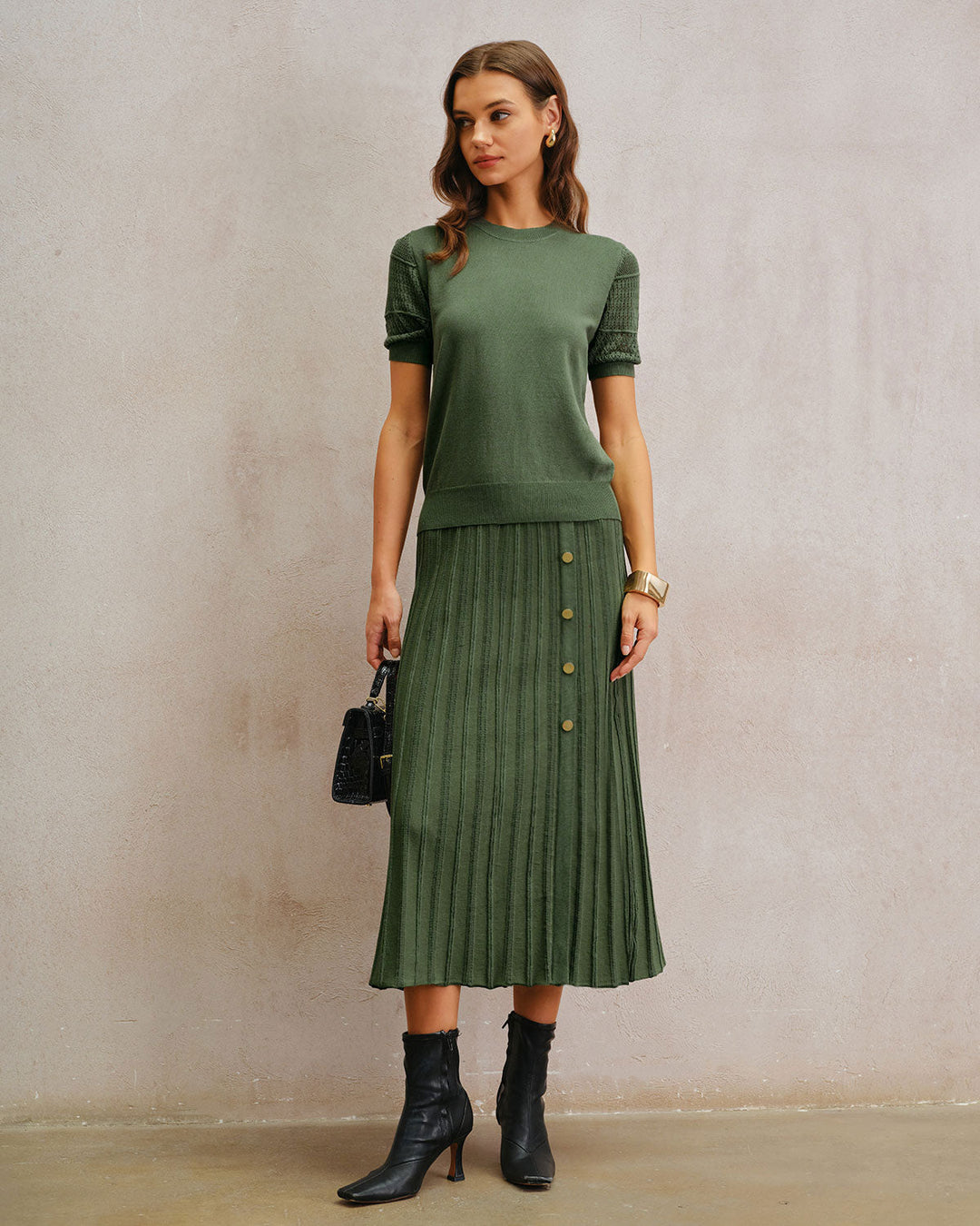 SALE | Green Round Neck Knit Tee