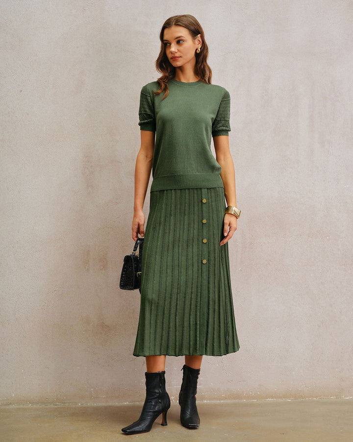 SALE | Green Round Neck Knit Tee