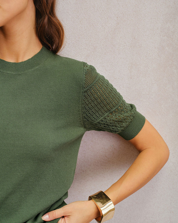 SALE | Green Round Neck Knit Tee