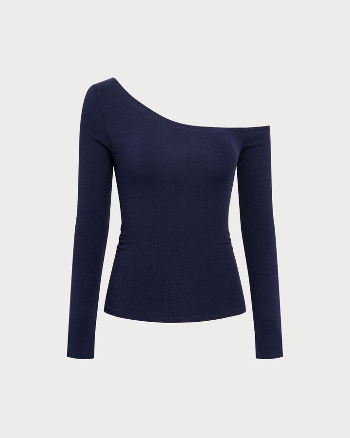 SALE | Navy One Shoulder Knit Tee