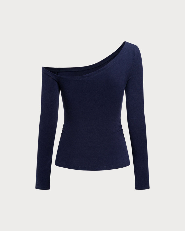 SALE | Navy One Shoulder Knit Tee