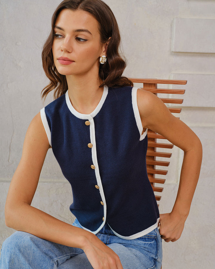 SALE | Navy Contrasting Knit Vest