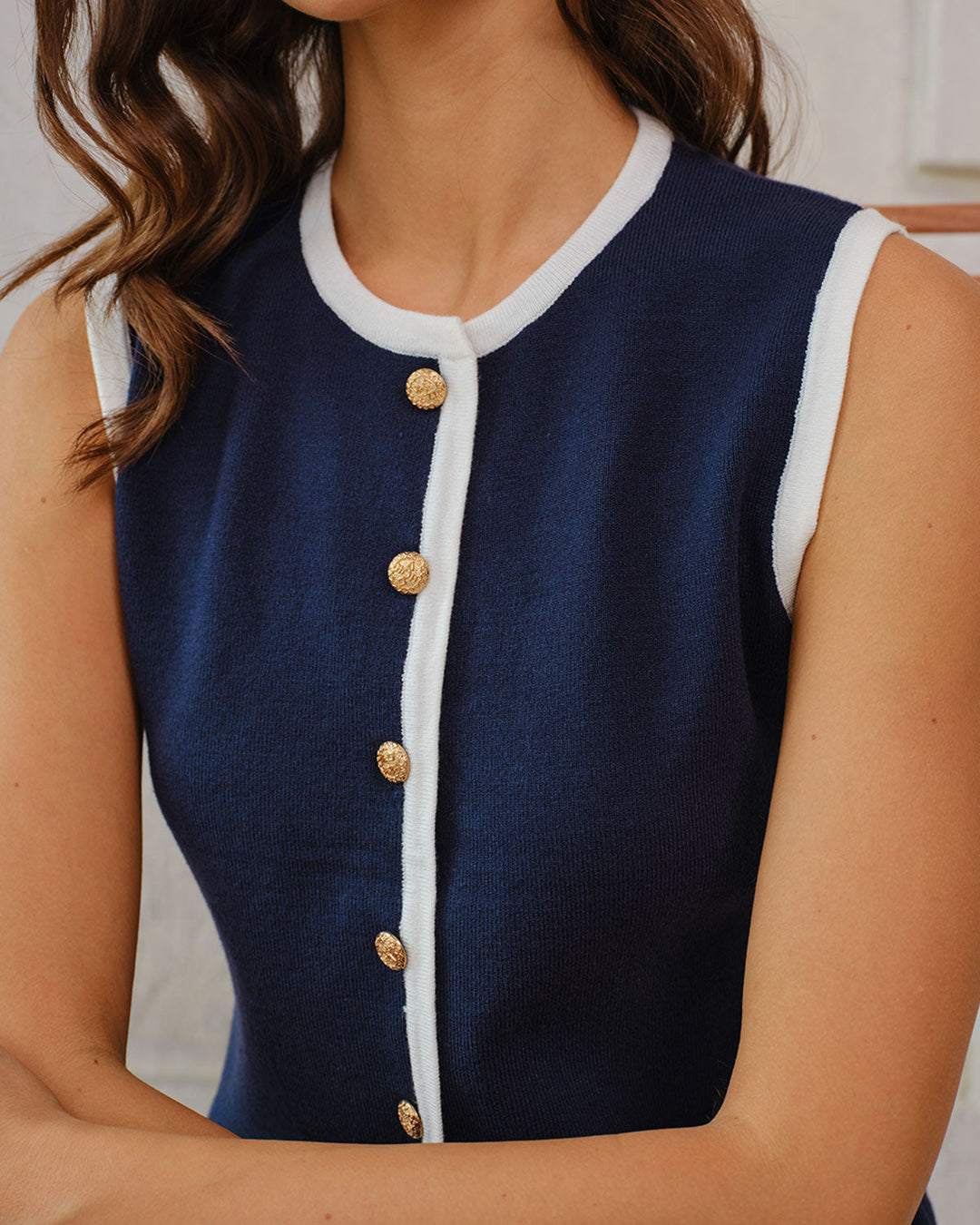 SALE | Navy Contrasting Knit Vest