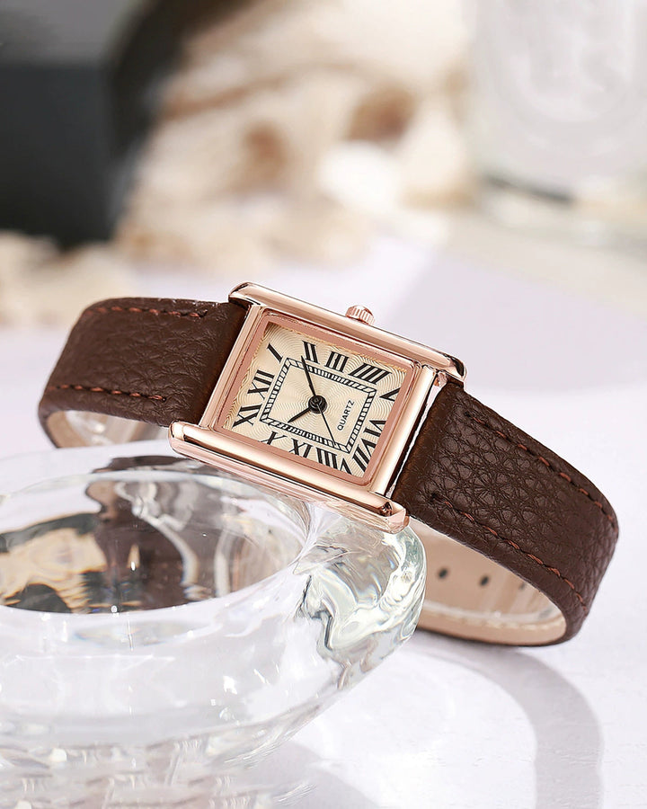 SALE | Coffee PU Leather Strap Quartz Watch