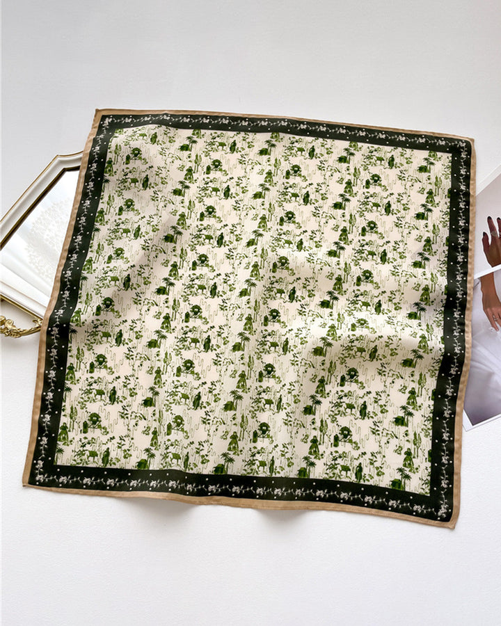 SALE | Green Floral Faux Silk Scarf