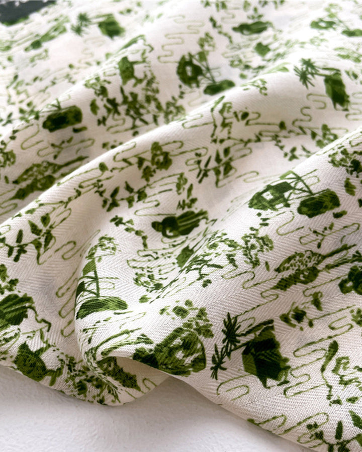 SALE | Green Floral Faux Silk Scarf