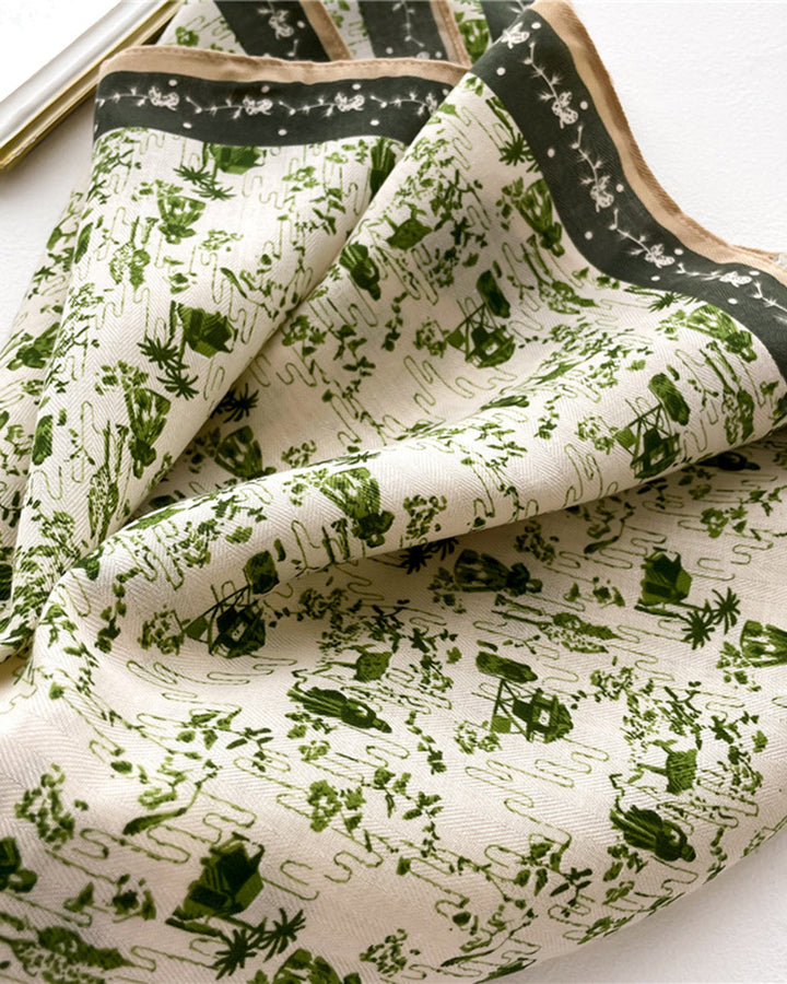 SALE | Green Floral Faux Silk Scarf