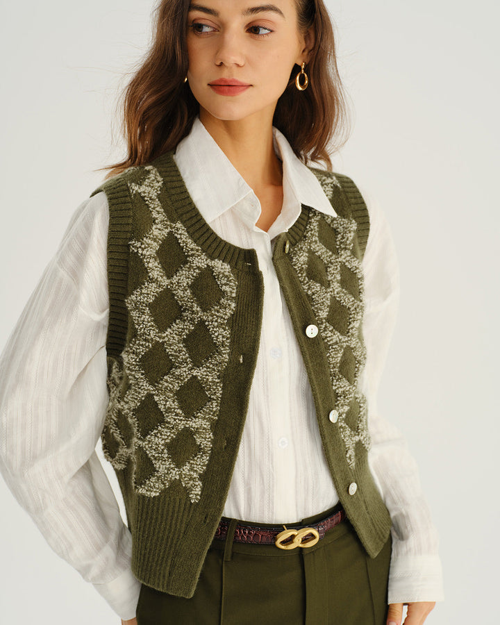 SALE | Green Plaid Single Breasted Vest