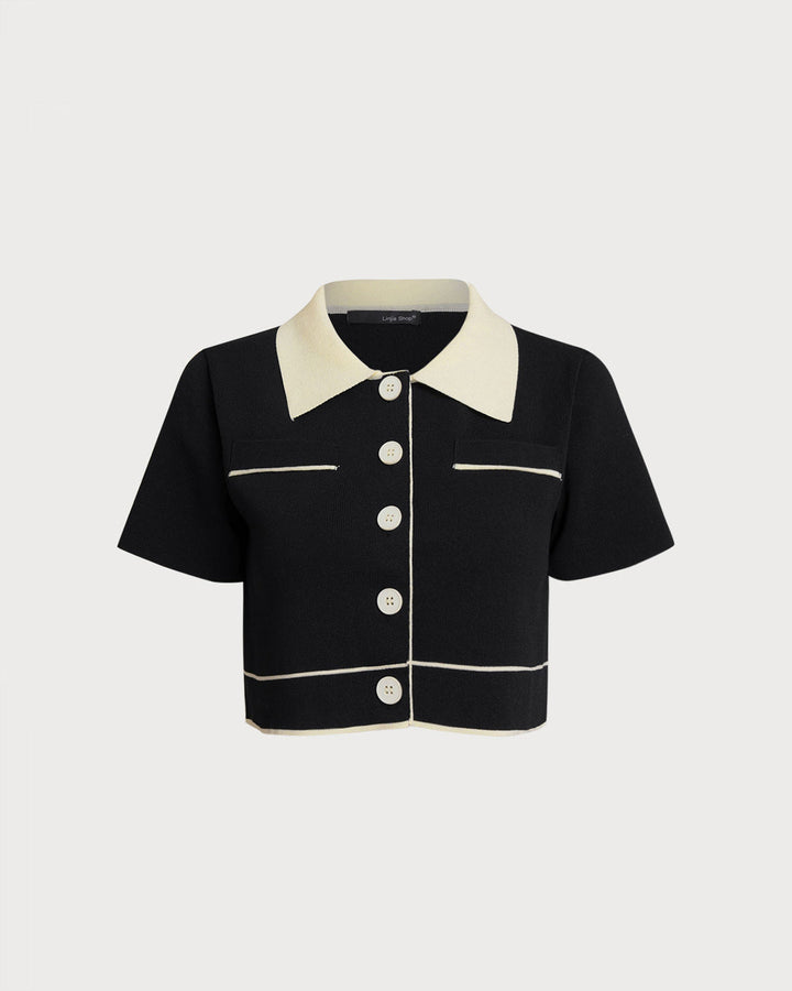 SALE | Black Contrasting Single Breasted Cropped Cardigan