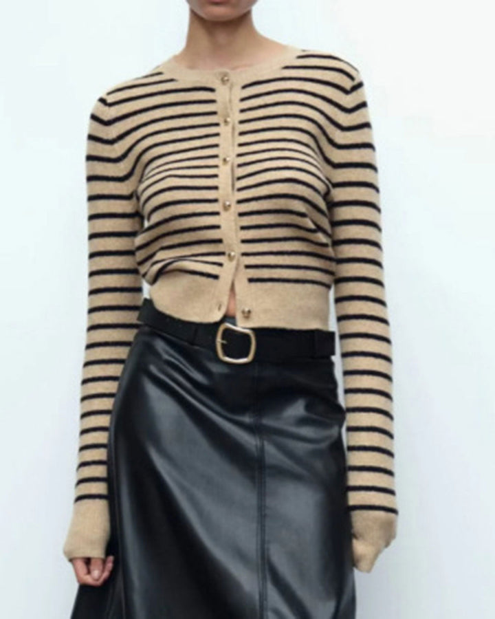 SALE | Khaki Striped Button Knit Cardigan