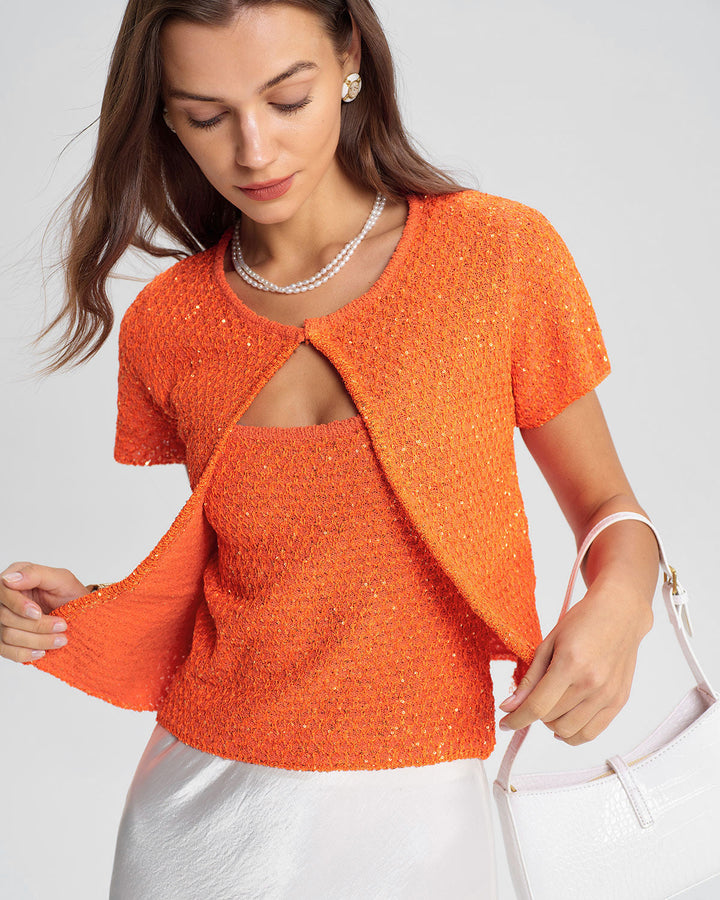 SALE | Orange Round Neck Single Button Cardigan