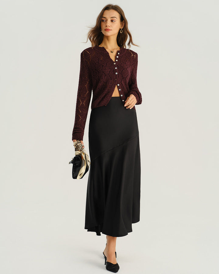 SALE | Wine Red Knitted Cardigan with Single-Breasted Buttons for a Stylish and Casual Look