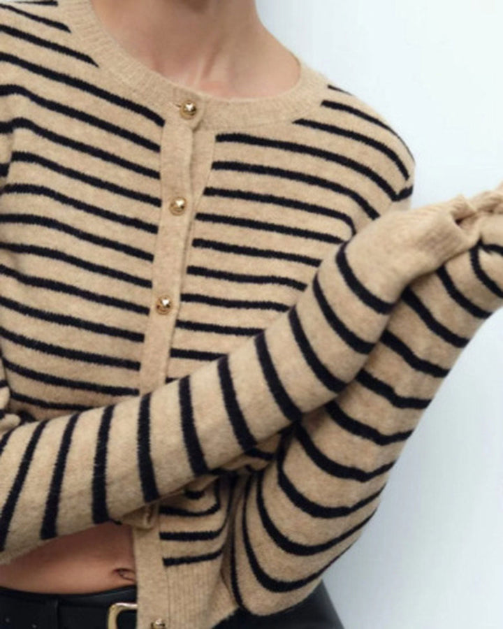 SALE | Khaki Striped Button Knit Cardigan