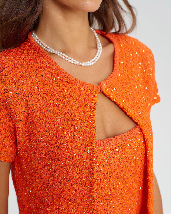 SALE | Orange Round Neck Single Button Cardigan