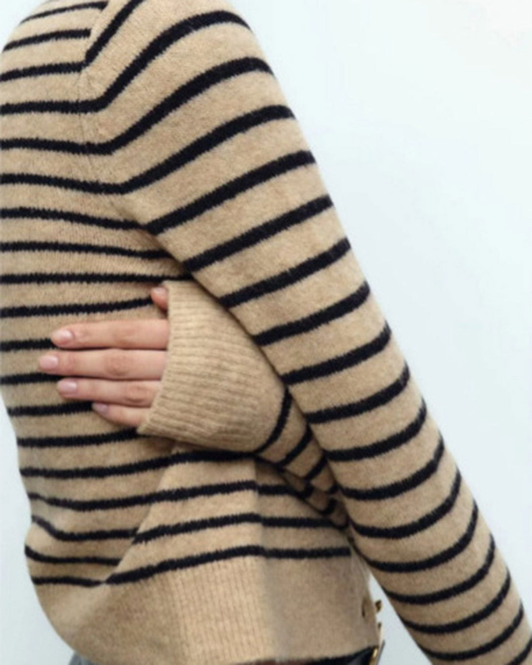 SALE | Khaki Striped Button Knit Cardigan
