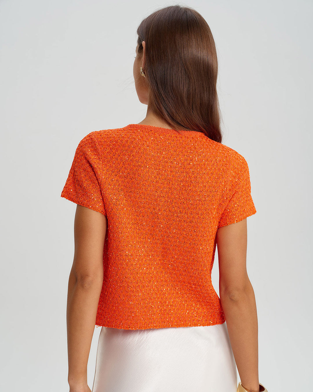 SALE | Orange Round Neck Single Button Cardigan