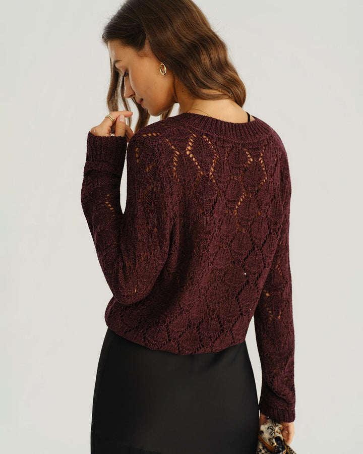 SALE | Wine Red Knitted Cardigan with Single-Breasted Buttons for a Stylish and Casual Look