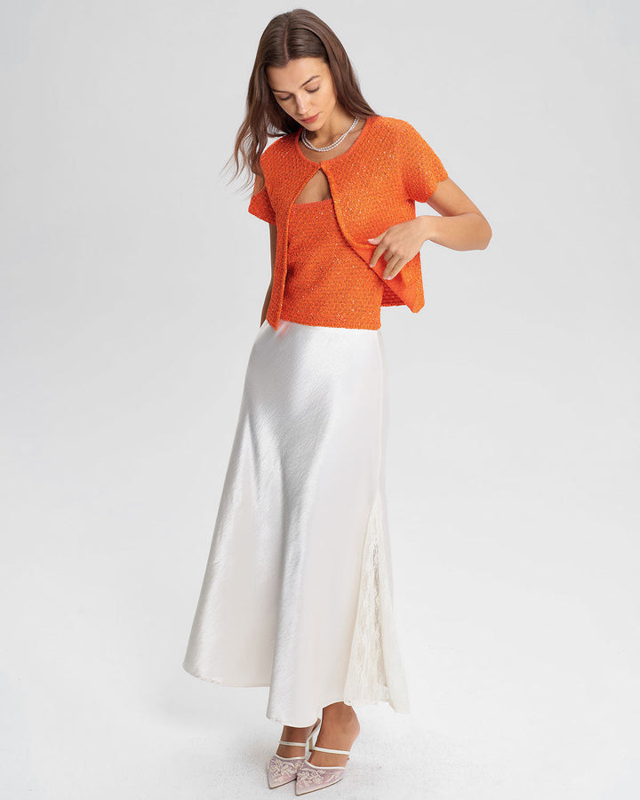 SALE | Orange Round Neck Single Button Cardigan