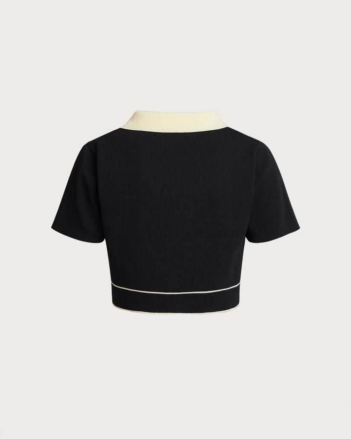 SALE | Black Contrasting Single Breasted Cropped Cardigan