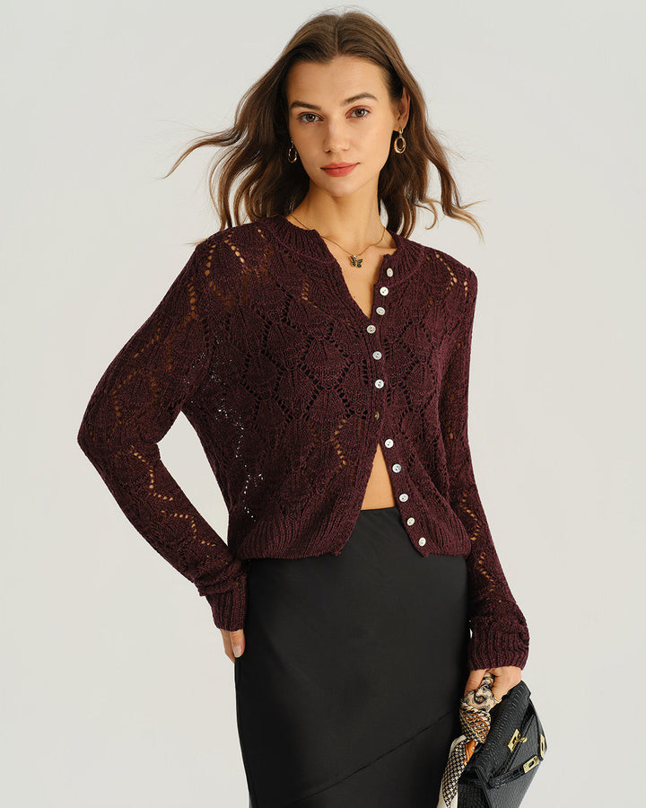 SALE | Wine Red Knitted Cardigan with Single-Breasted Buttons for a Stylish and Casual Look