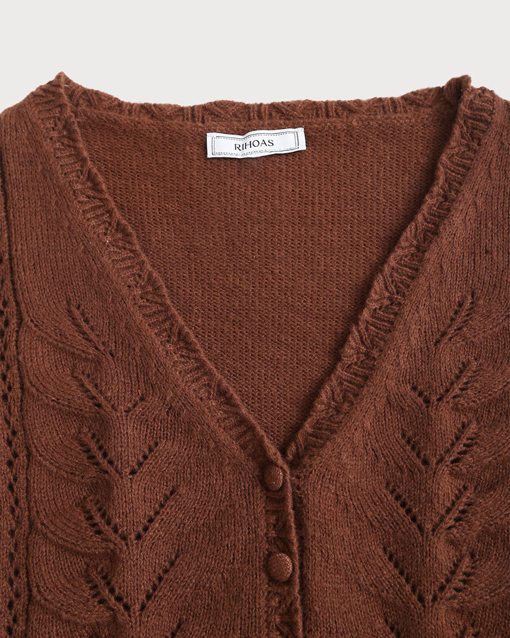 SALE | Coffee Single Breasted Loose Knit Cardigan
