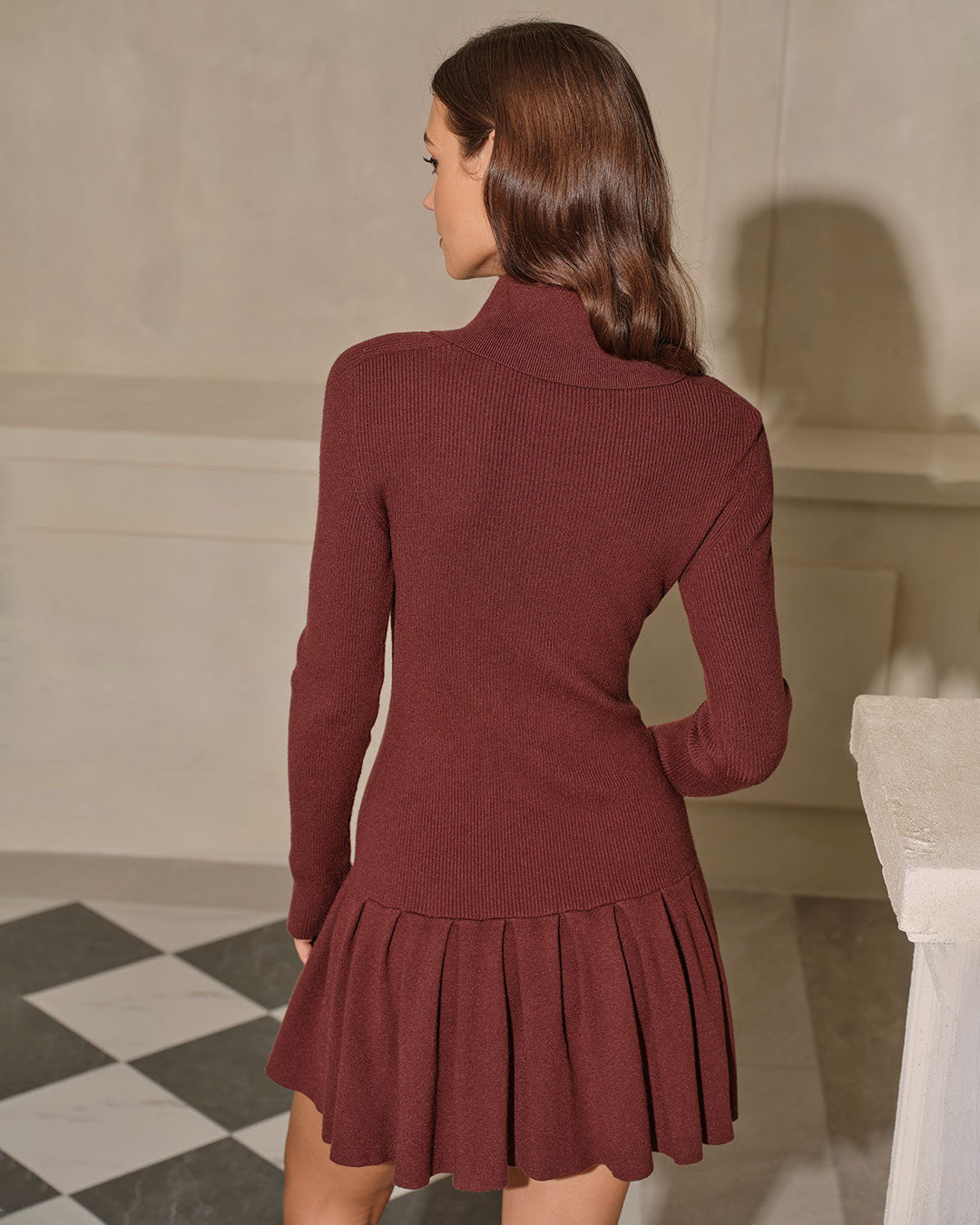 SALE | Coffee A-Line Pleated Sweater Dress