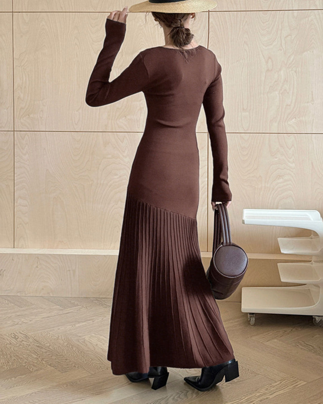 SALE | Coffee Scoop Neck Bodycon Sweater Dress