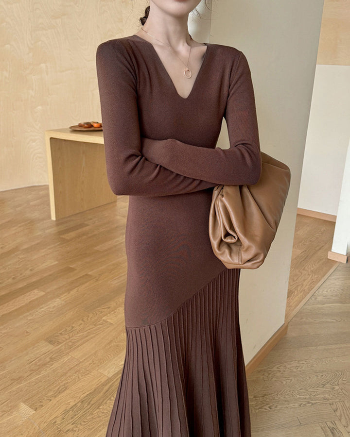 SALE | Coffee Scoop Neck Bodycon Sweater Dress