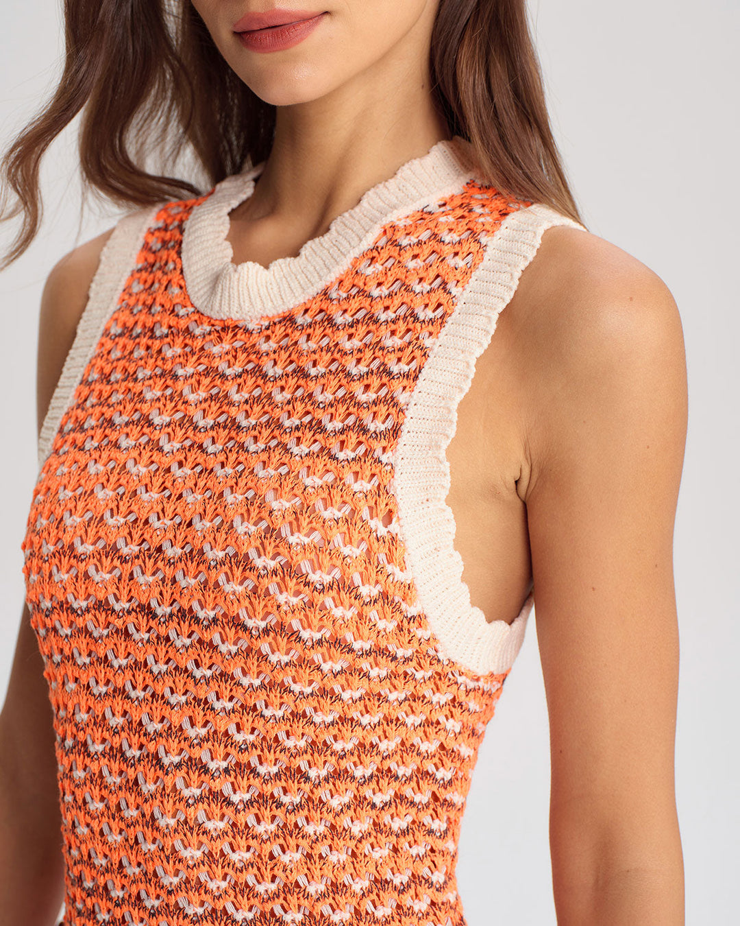 SALE | Orange Contrasting Round Neck Sweater Dress