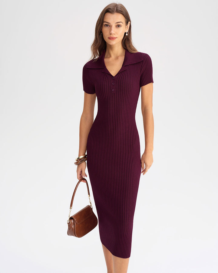 SALE | Wine Red Bodycon High Stretch Sweater Dress