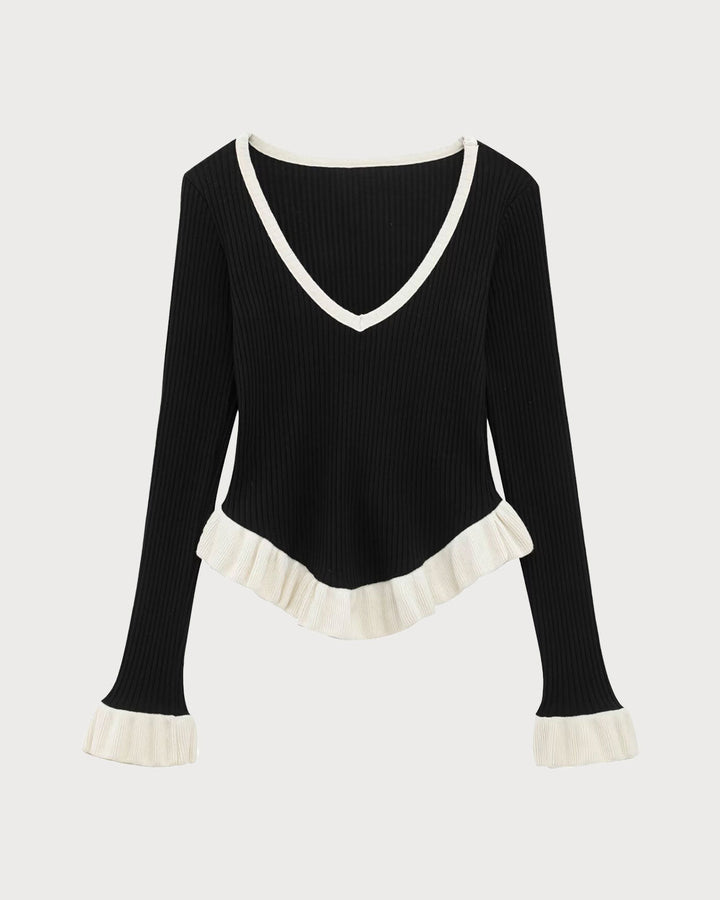 SALE | Black Contrasting Scoop Neck Tee