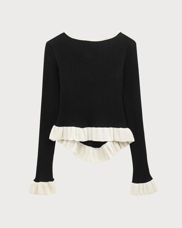 SALE | Black Contrasting Scoop Neck Tee