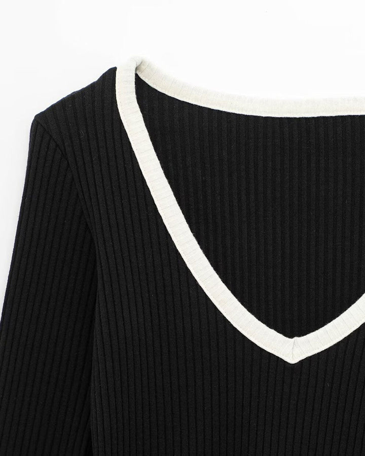 SALE | Black Contrasting Scoop Neck Tee