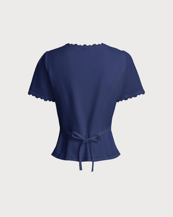 SALE | Navy Square Neck Button Blouse